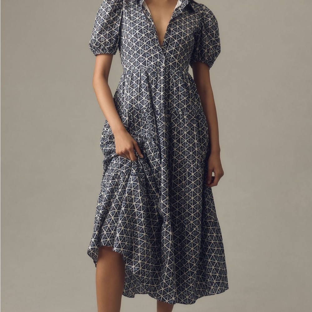 English Factory Anthropologie Puff Sleeves Tiered Midi Dress NWT